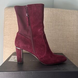Tahari Burgundy Suede Ankle Boots 8 NIB